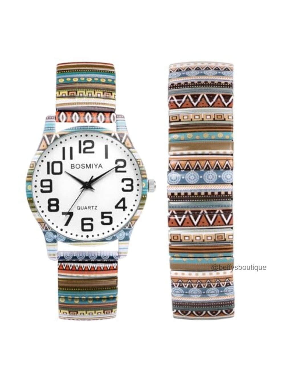 Women's Large Face Stretch Band Quartz Watch Easy Reader Bohemian